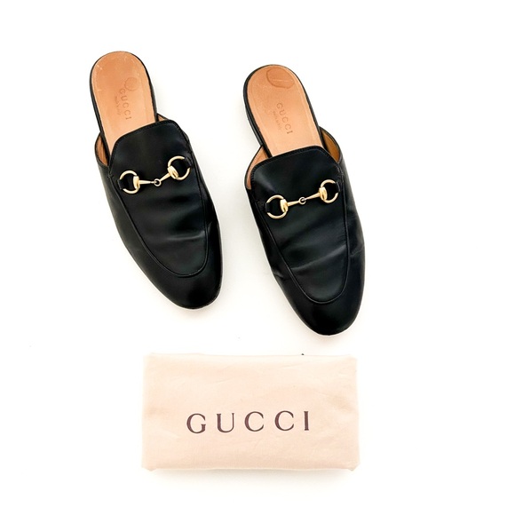 Gucci Princetown Horsebit Loafer Mules Black Leather Buckle Slipper Flats 37.5 - Picture 1 of 11